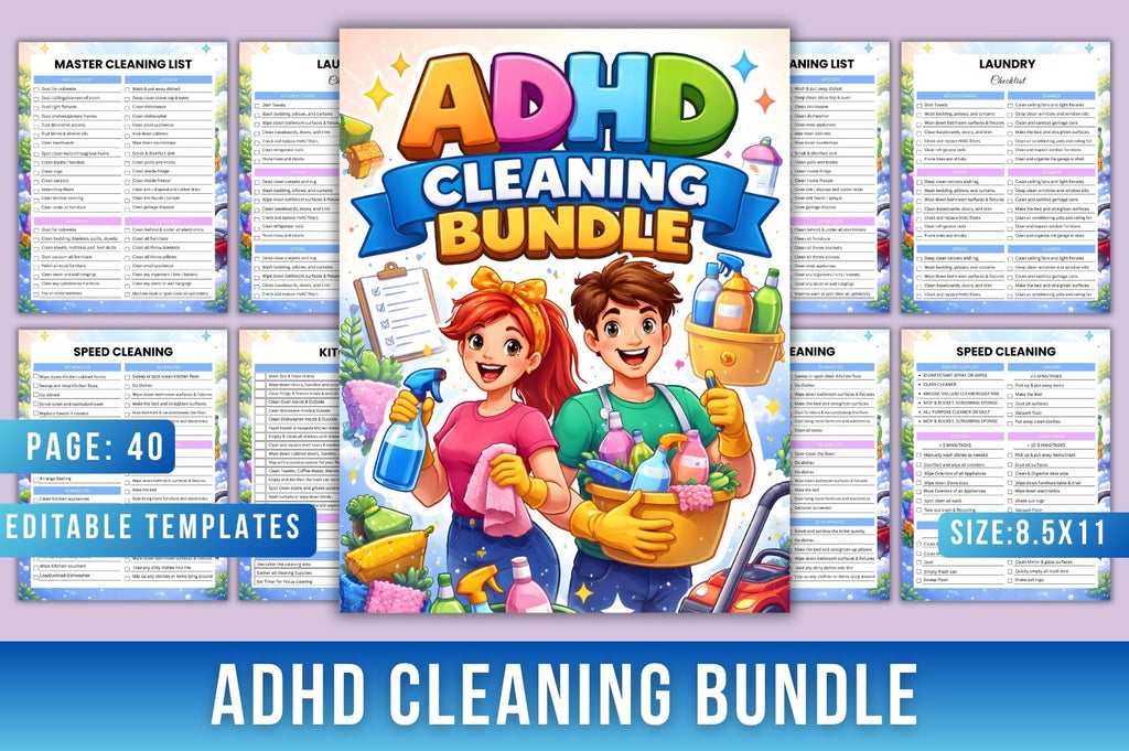 ADHD Planner Bundle cover with printable planning and organization pages