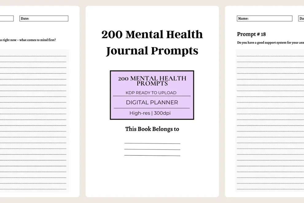 200 Mental Health Journal Prompts KDP Planner