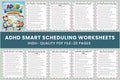 ADHD Smart Scheduling Worksheets Book cover with printable scheduling planner pages