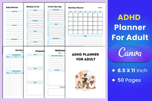 ADHD Printable Planner cover with printable planning and organization pages