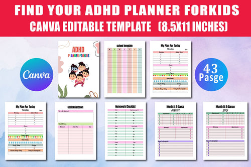 ADHD Kids Planner cover with printable planning and routine pages