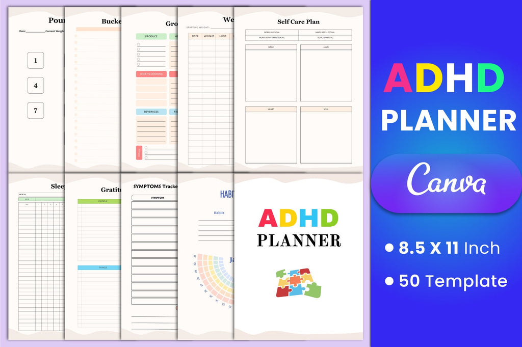 ADHD Planner cover with printable daily planning pages