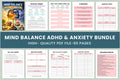 Mind Balance ADHD Anxiety Journal cover with printable wellness journal pages