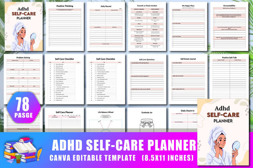 ADHD Printable Planner cover with printable planning and productivity pages