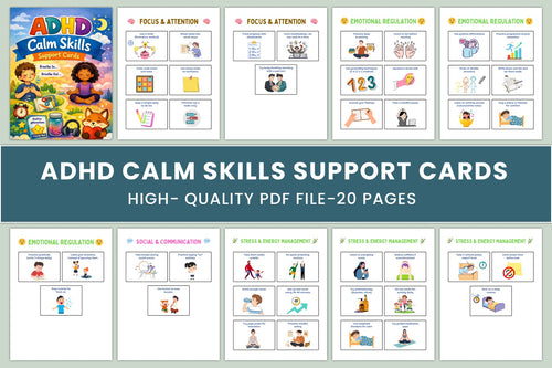 ADHD Calm Skills Support Cards cover with printable calming strategy cards