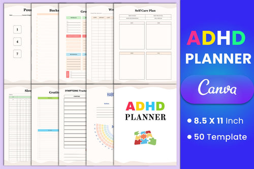 ADHD Printable Planner cover with printable planning and organization pages