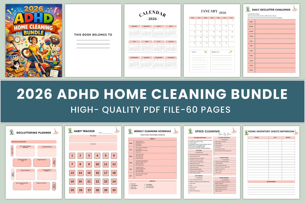 ADHD Home Cleaning Planner cover with printable home cleaning schedule