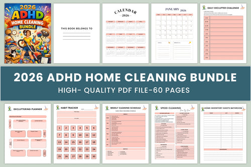 ADHD Home Cleaning Planner cover with printable home cleaning schedule