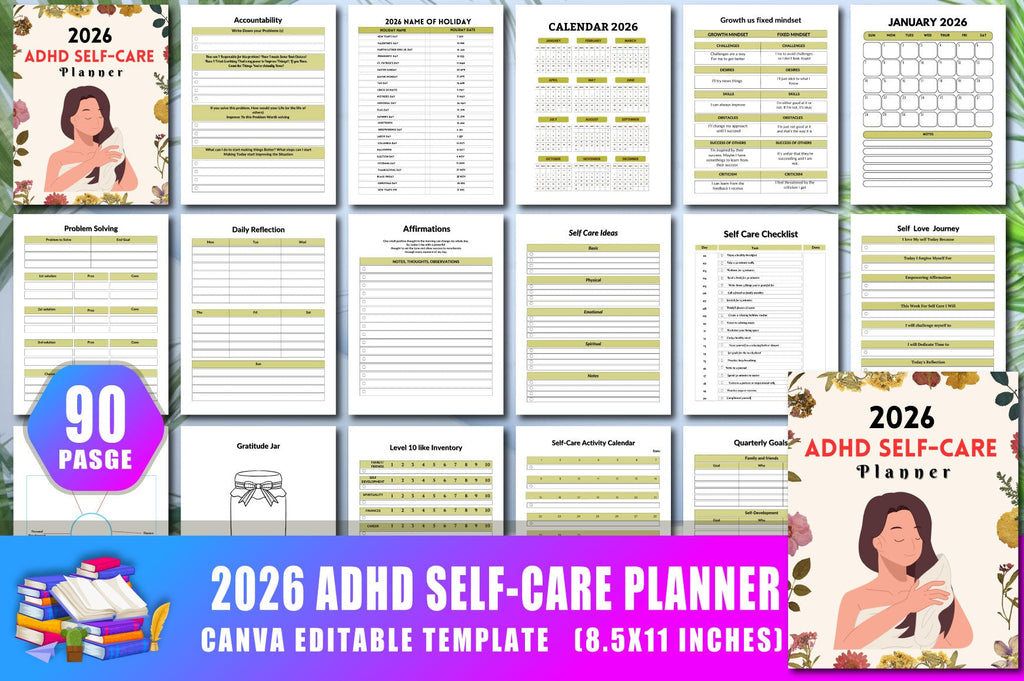ADHD Self-Care Planner cover with printable self-care planning pages