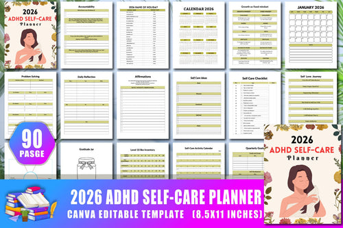 ADHD Self-Care Planner cover with printable self-care planning pages