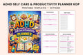 ADHD Self-Care Productivity Planner cover with printable planner pages