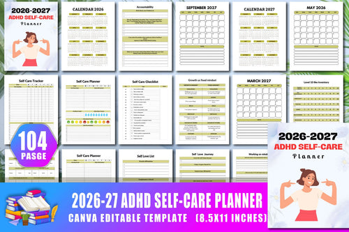 ADHD Printable Planner cover with printable planner and organization pages