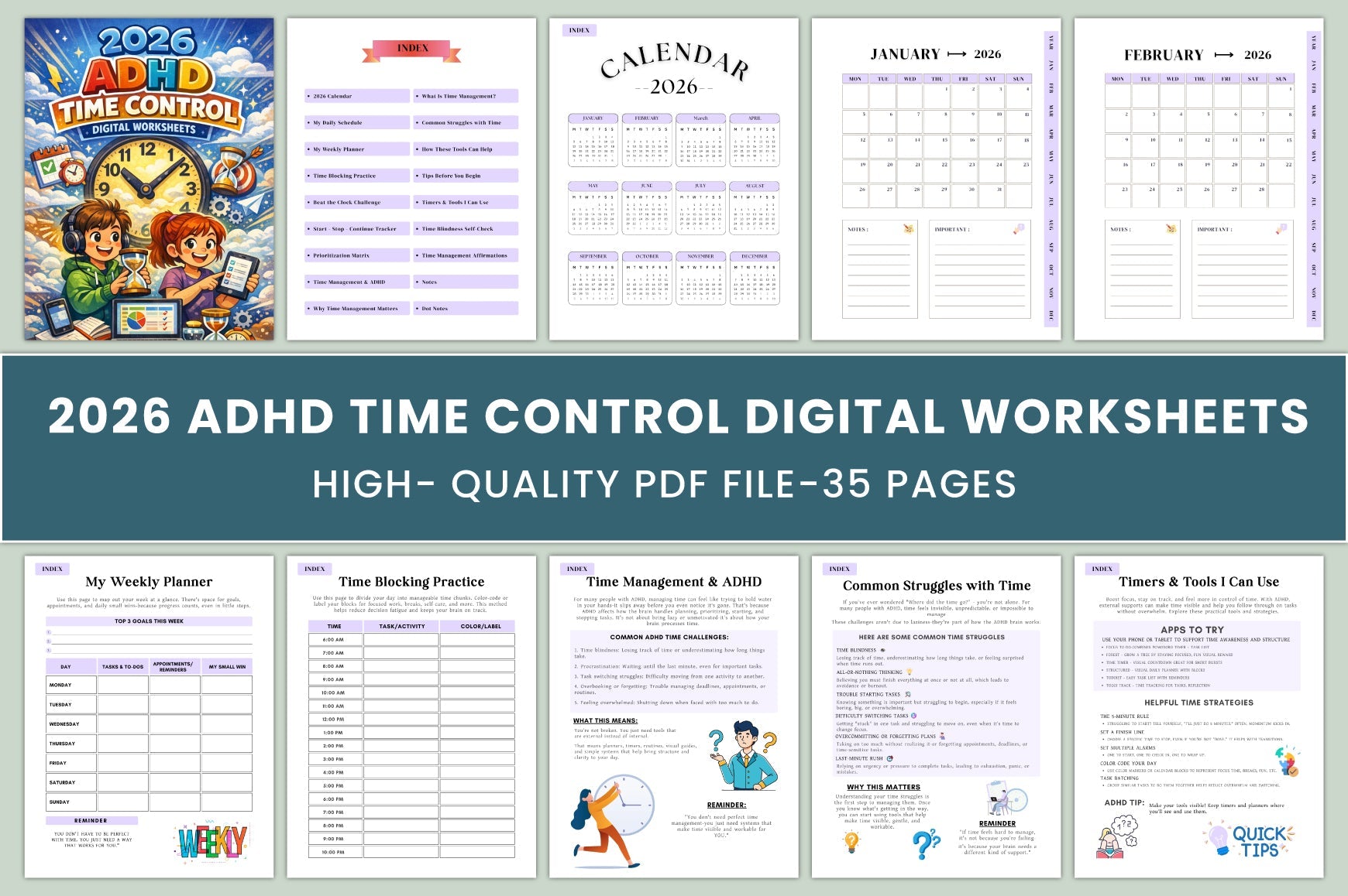 ADHD Time Control Worksheets Book cover with printable time control planning pages
