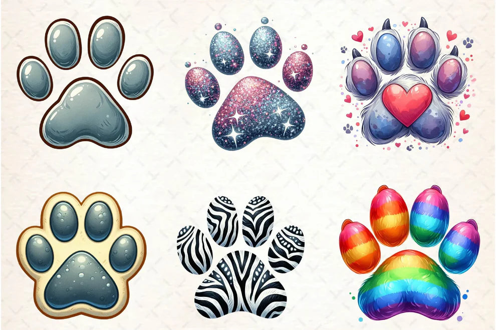 Colorful Animal Paw Print Clipart Bundle