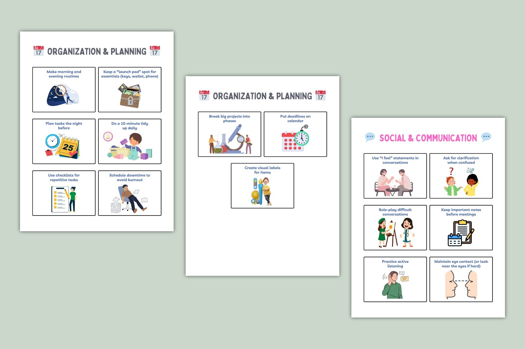 ADHD Calm Skills Support Cards featuring coping skills and calming techniques