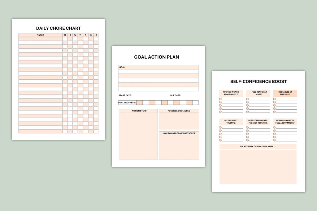 ADHD Clarity Journal featuring reflection and focus worksheets