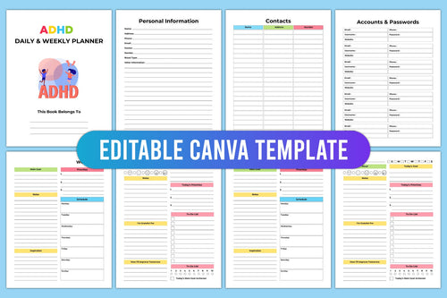 ADHD Daily Weekly Planner featuring daily planner and task management pages