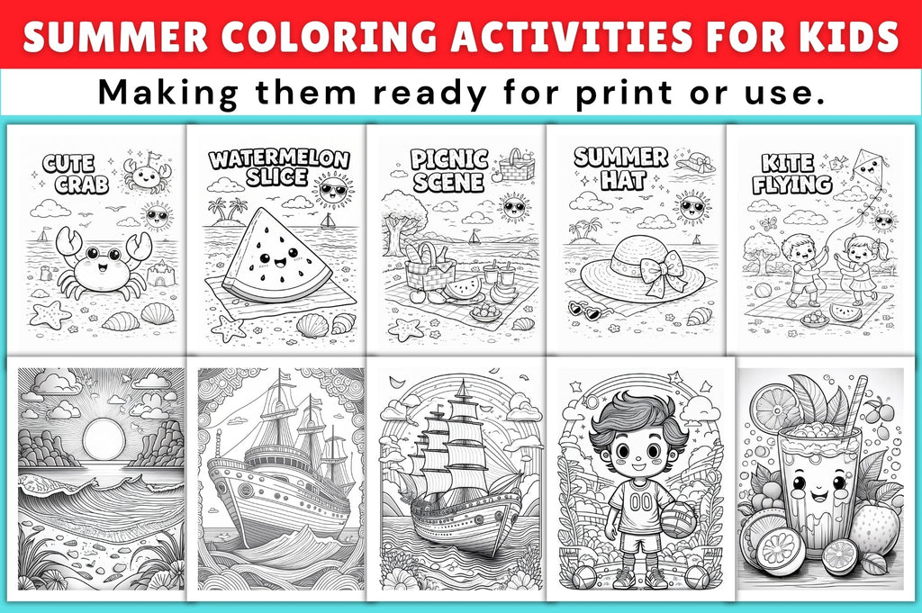 Summer Coloring Activities for Kids Workbook