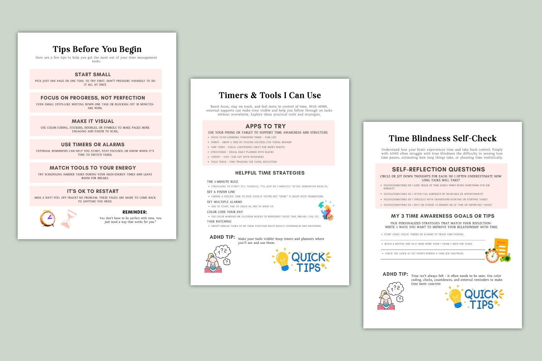 Smart Time ADHD Worksheets Book featuring time planning and focus worksheets