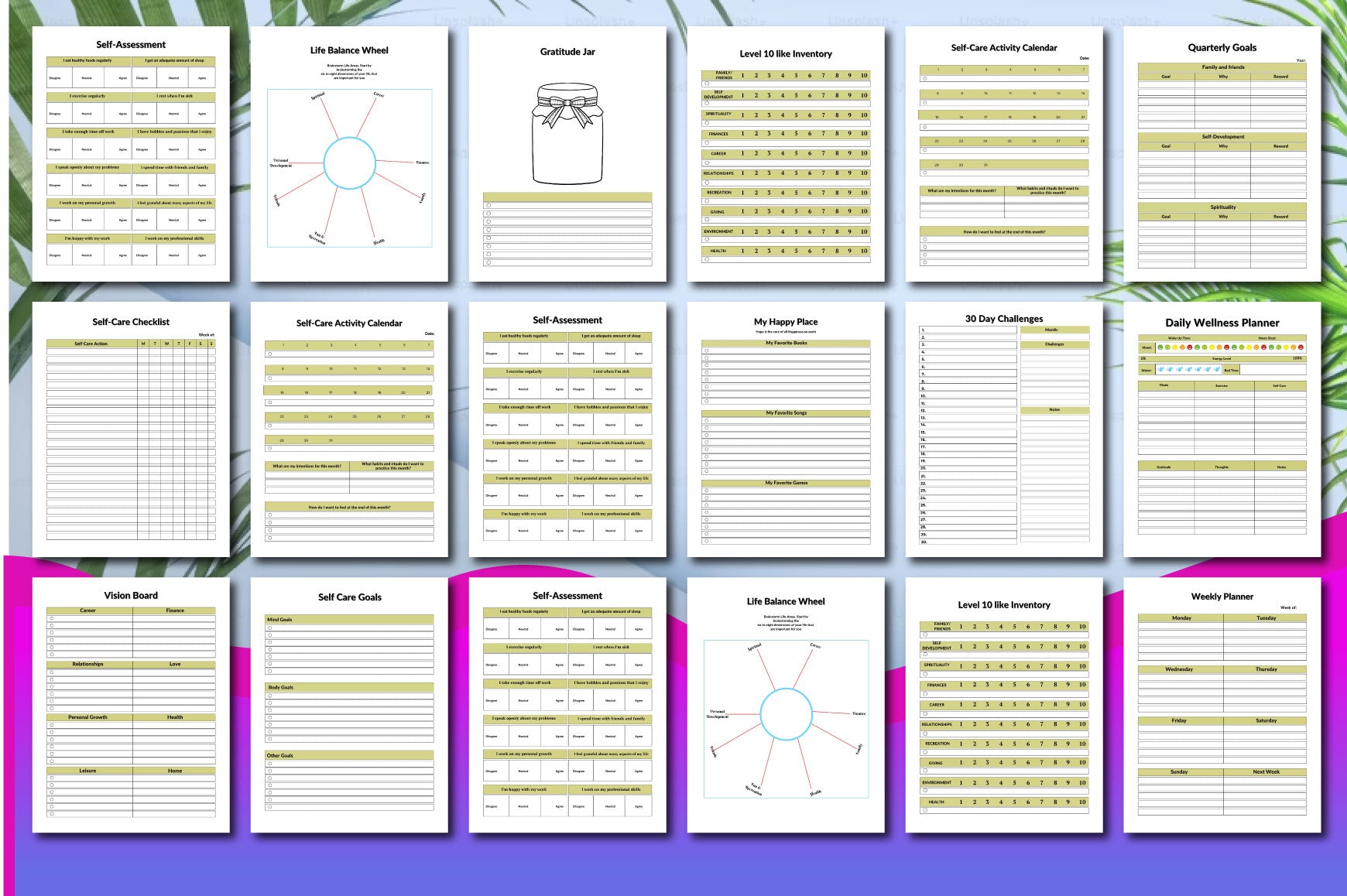 ADHD Self-Care Planner featuring wellness and reflection worksheets