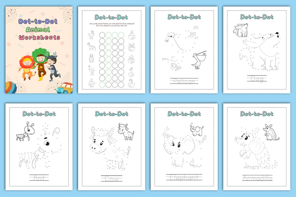 Dot-to-Dot Animal Worksheets for Kids Book
