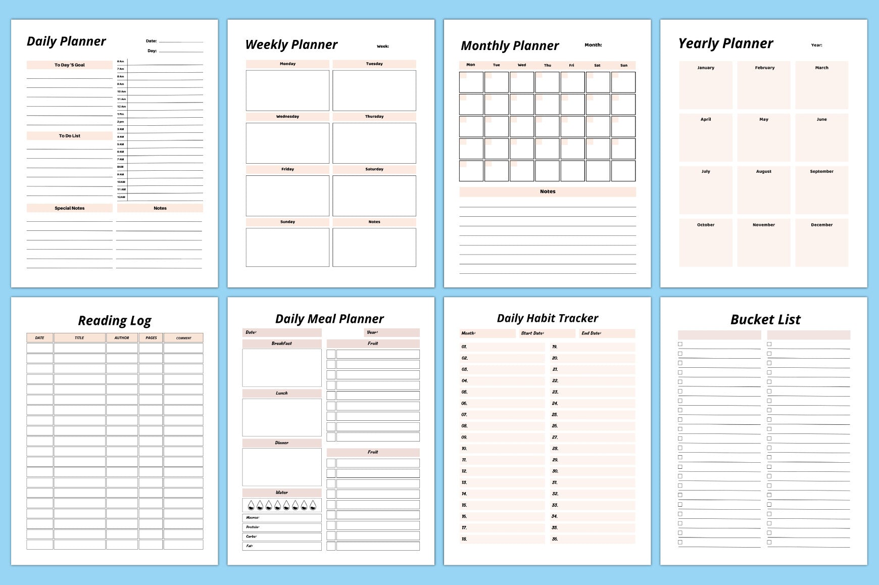 Editable Self-Growth Planner