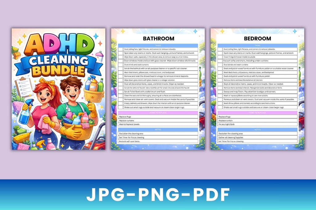 ADHD Planner Bundle featuring daily planner and productivity worksheets