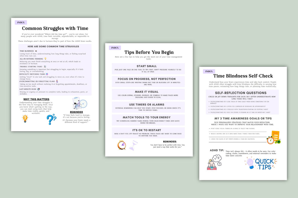 ADHD Time Control Worksheets Book featuring scheduling and focus worksheets