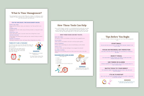 ADHD Time Control Strategy Sheets Planner featuring focus and planning worksheets