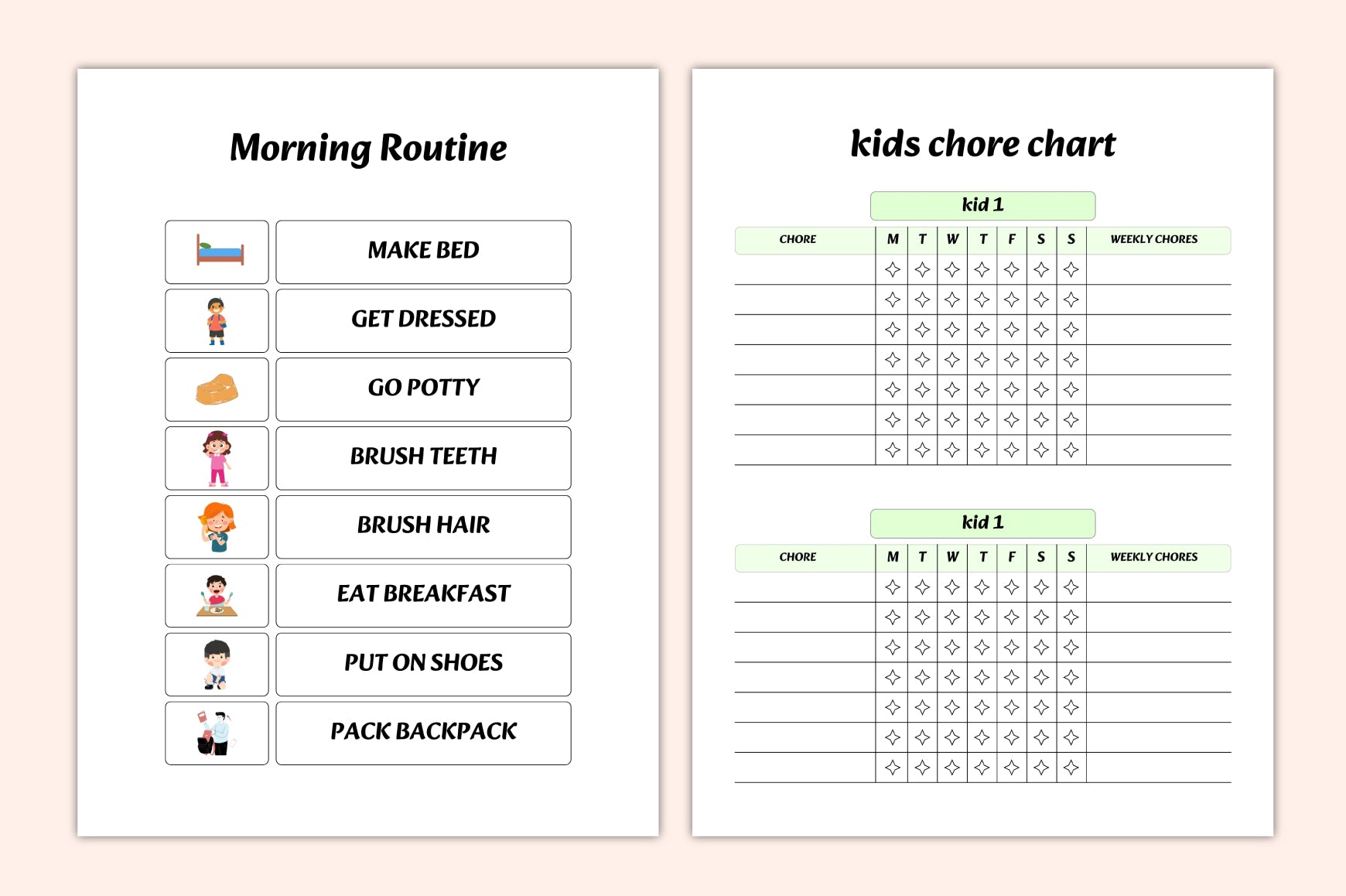 Family Chore Chart for Kids Planner