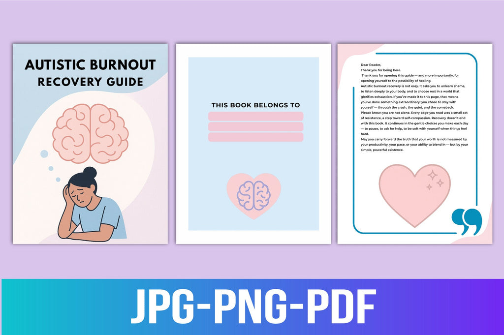 Autistic Burnout Recovery Workbook with self-care and wellness worksheets