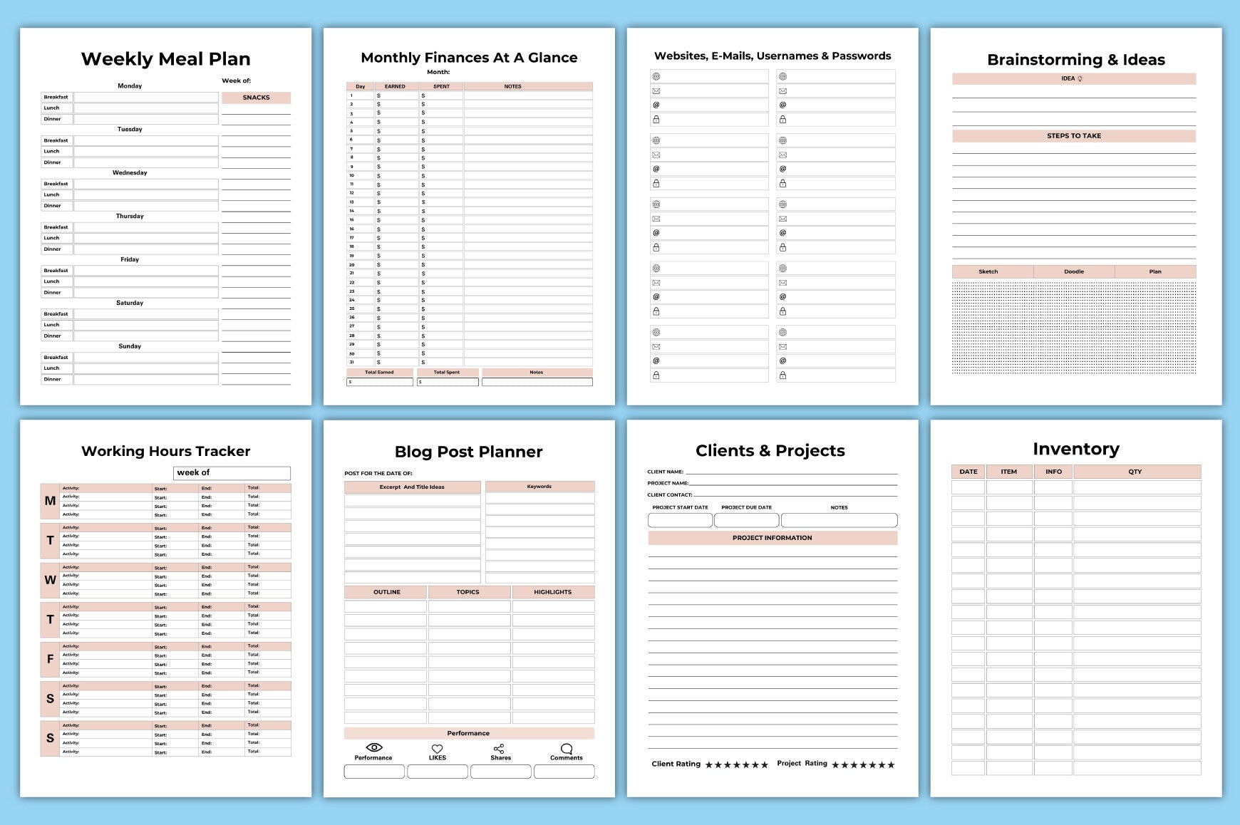 Editable Working From Home Planner