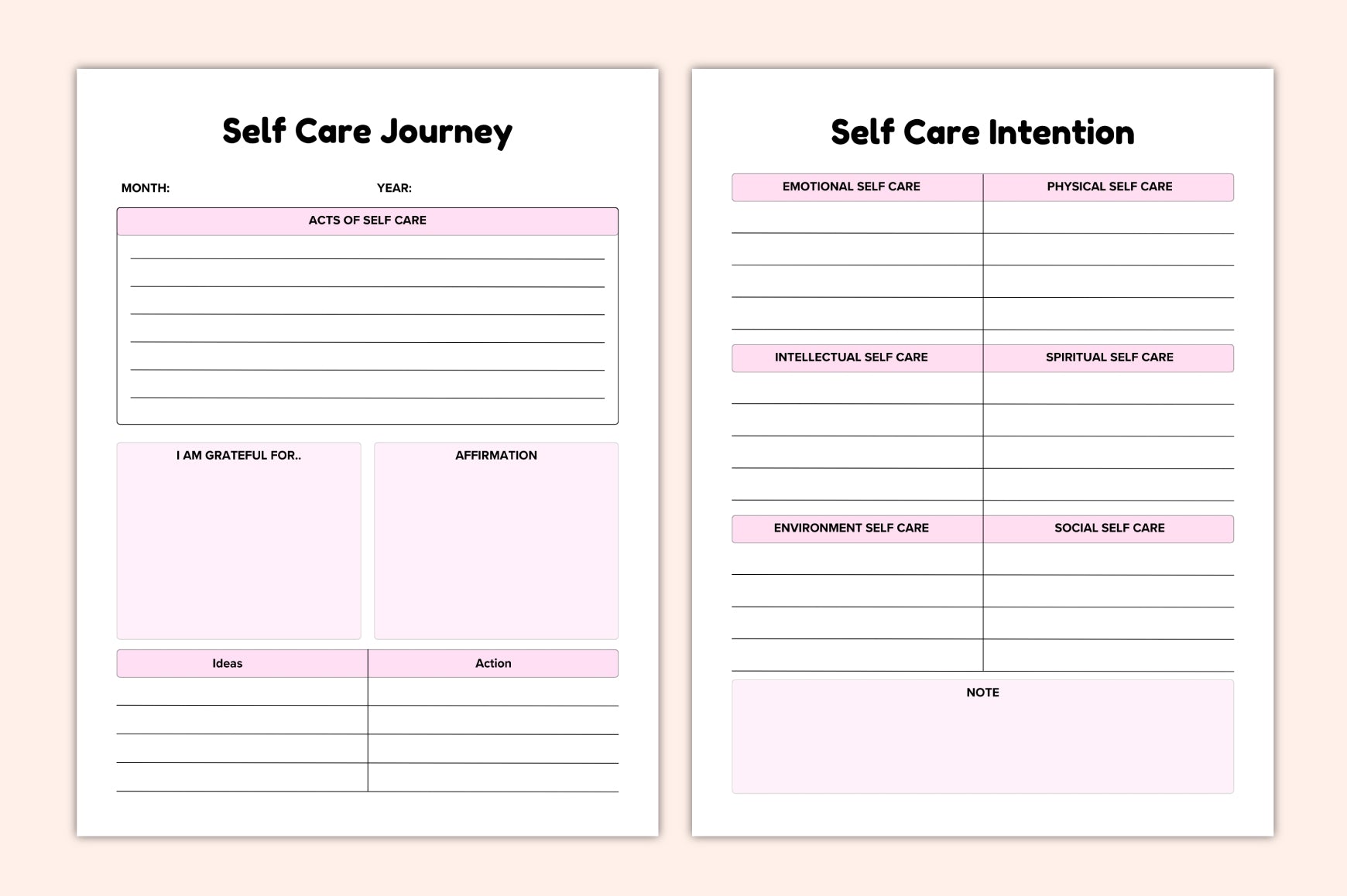 ADHD Self-Care Support Planner Printable Pages