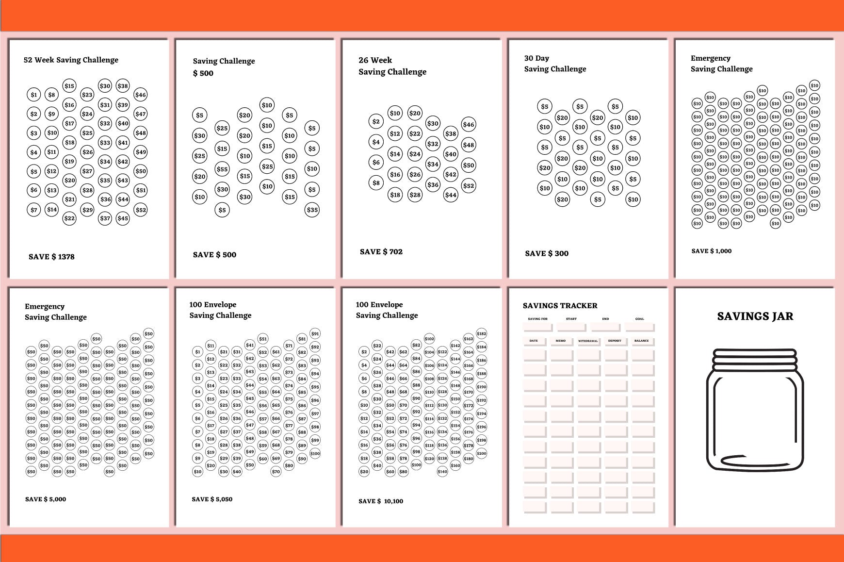 Money Savings Challenges Planner