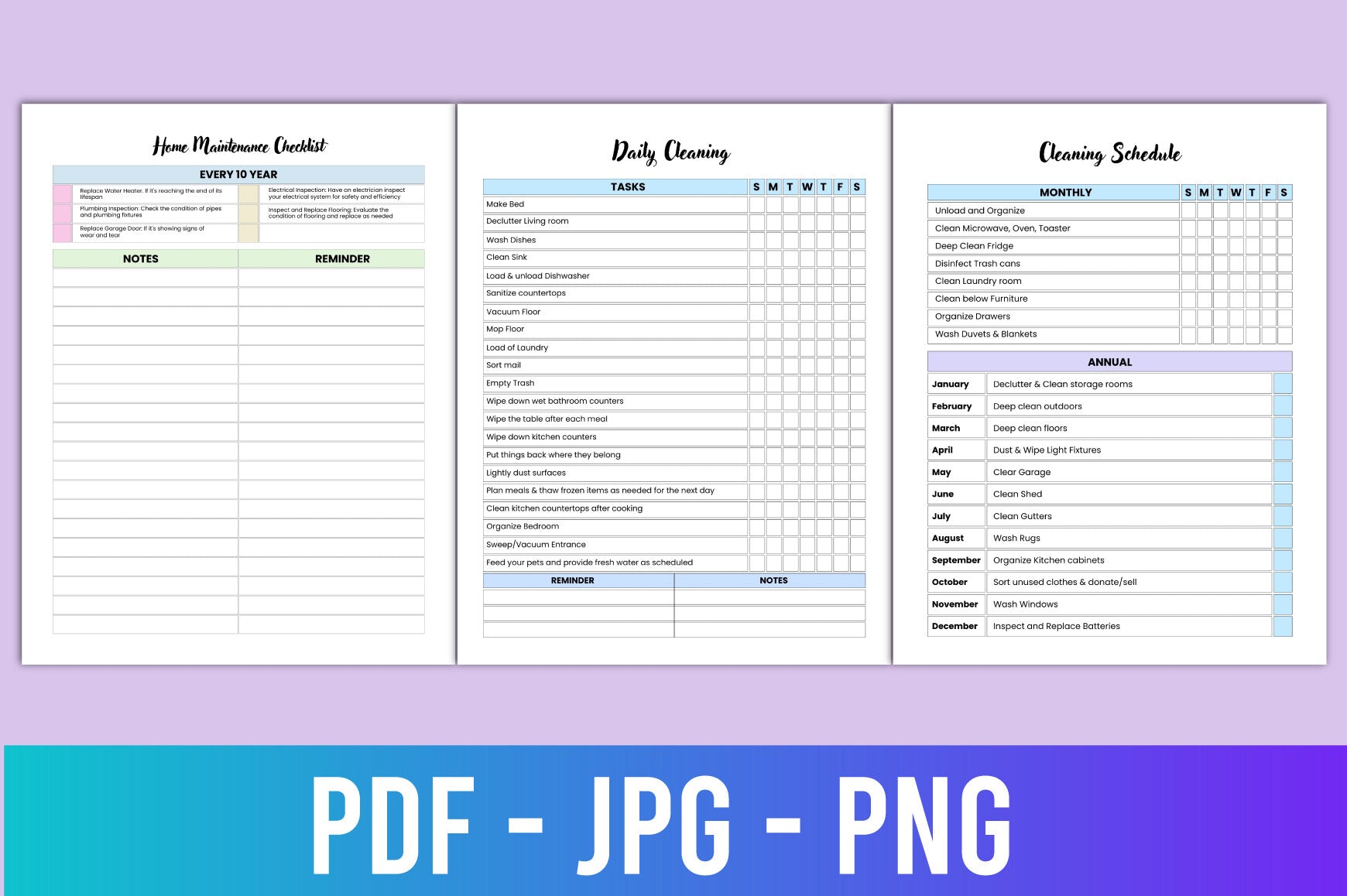 Cleaning Schedule Planner Editable Template
