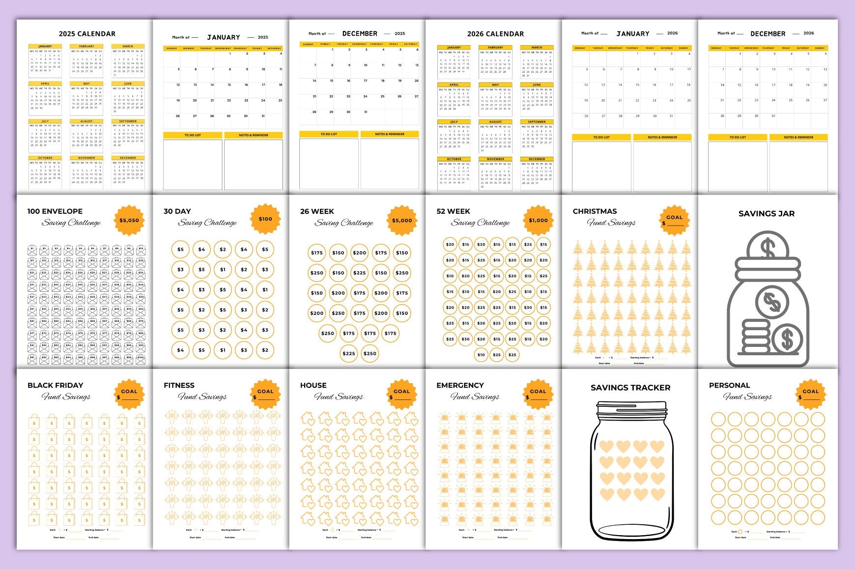 Money Saving Challenge Planner Editable Template