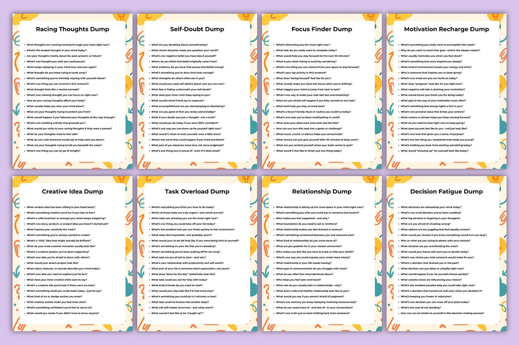 ADHD Brain Dump Prompts for Better Focus with printable reflection prompts