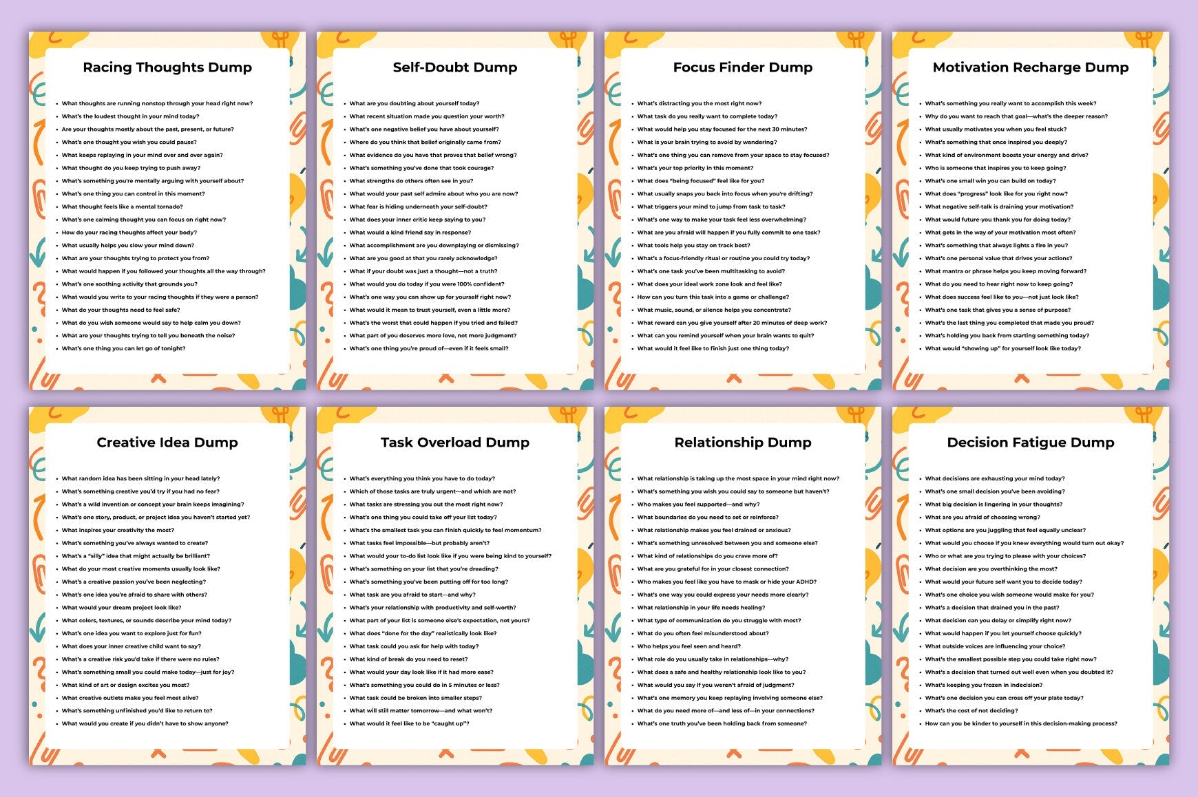 ADHD Brain Dump Prompts for Better Focus with printable reflection prompts