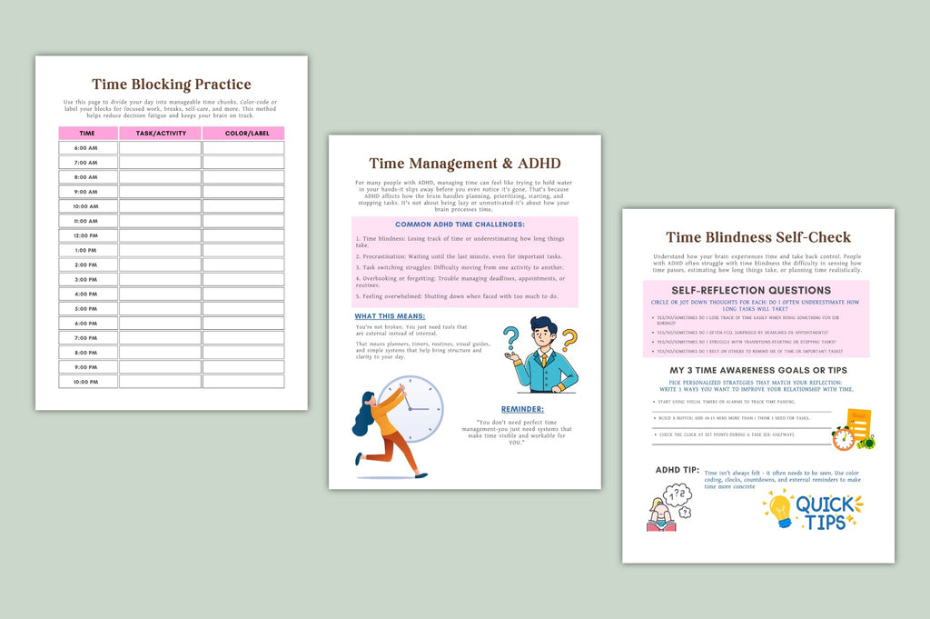 ADHD Time Control Strategy Sheets Planner with printable productivity tools