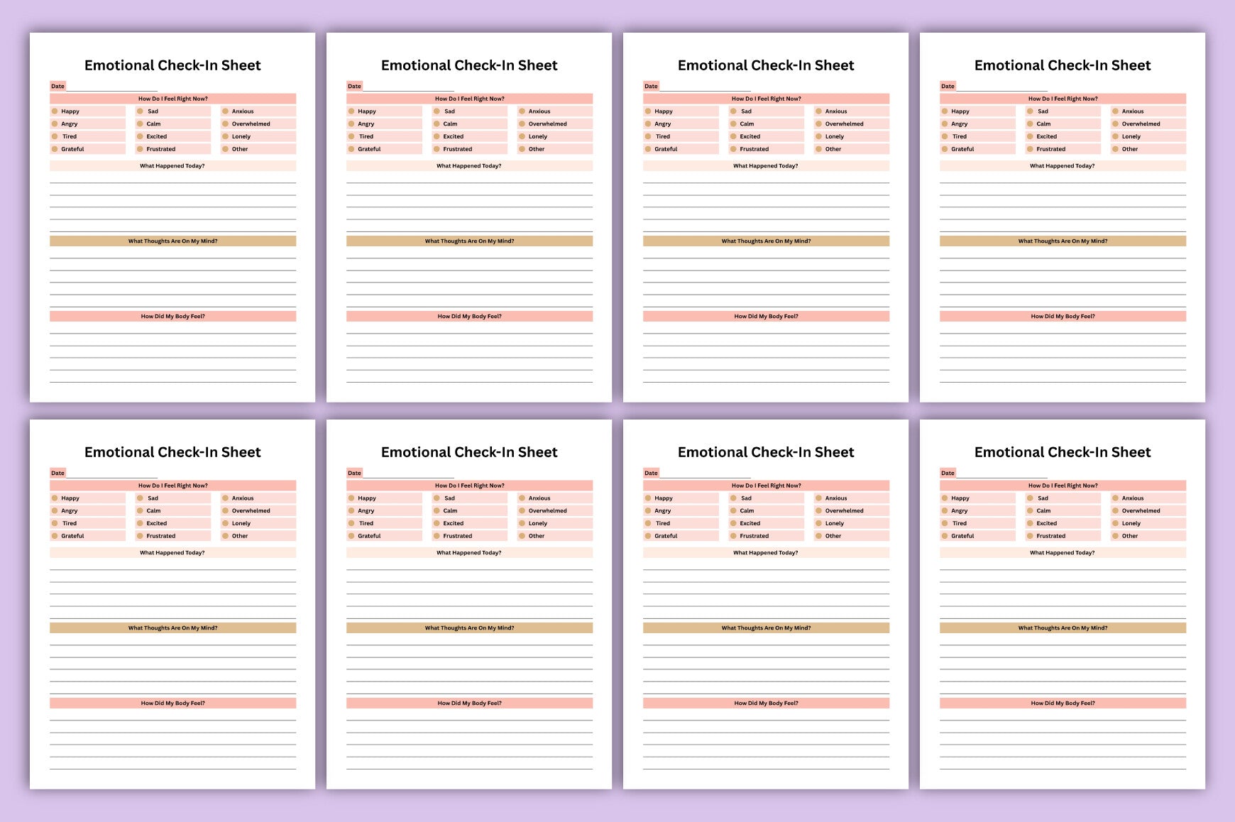 Daily Emotional Check-In Sheet Planner