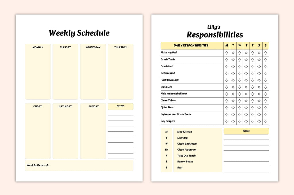 Kids Responsibility Chore Chart Planner