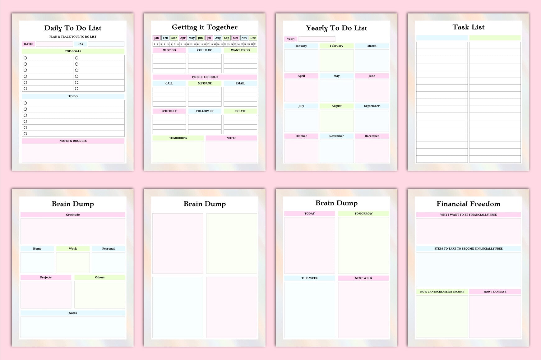 Brain Dump Worksheets Planner