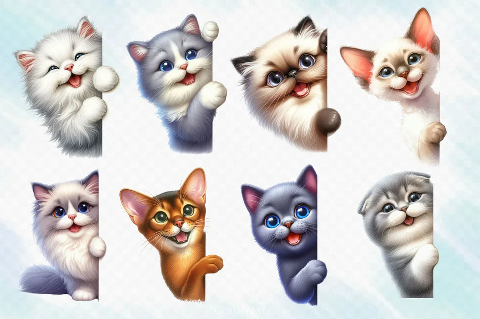 Cat Peeking Around Corner Clipart Bundle