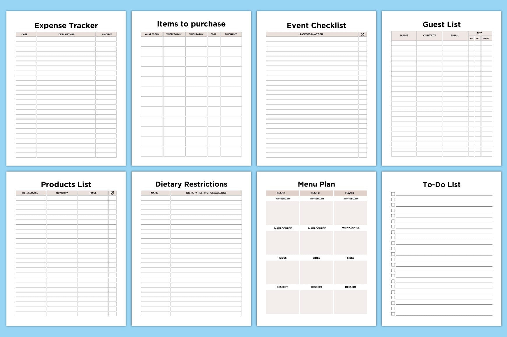 Editable Event Planner