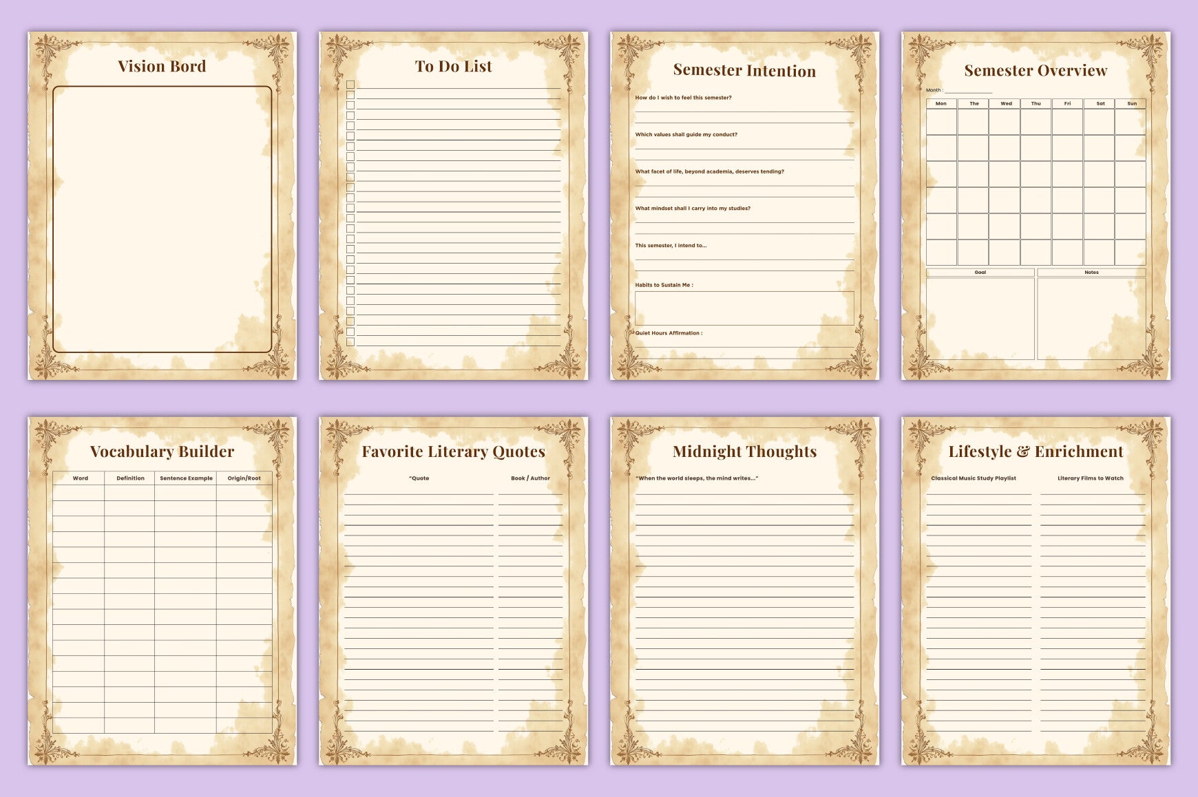 Dark Academia Study Planner