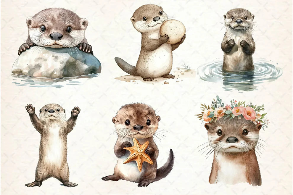 Playful Otter Pups Clipart Bundle