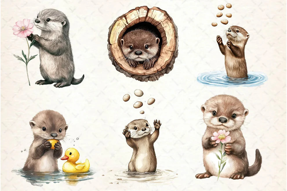 Playful Otter Pups Clipart Bundle