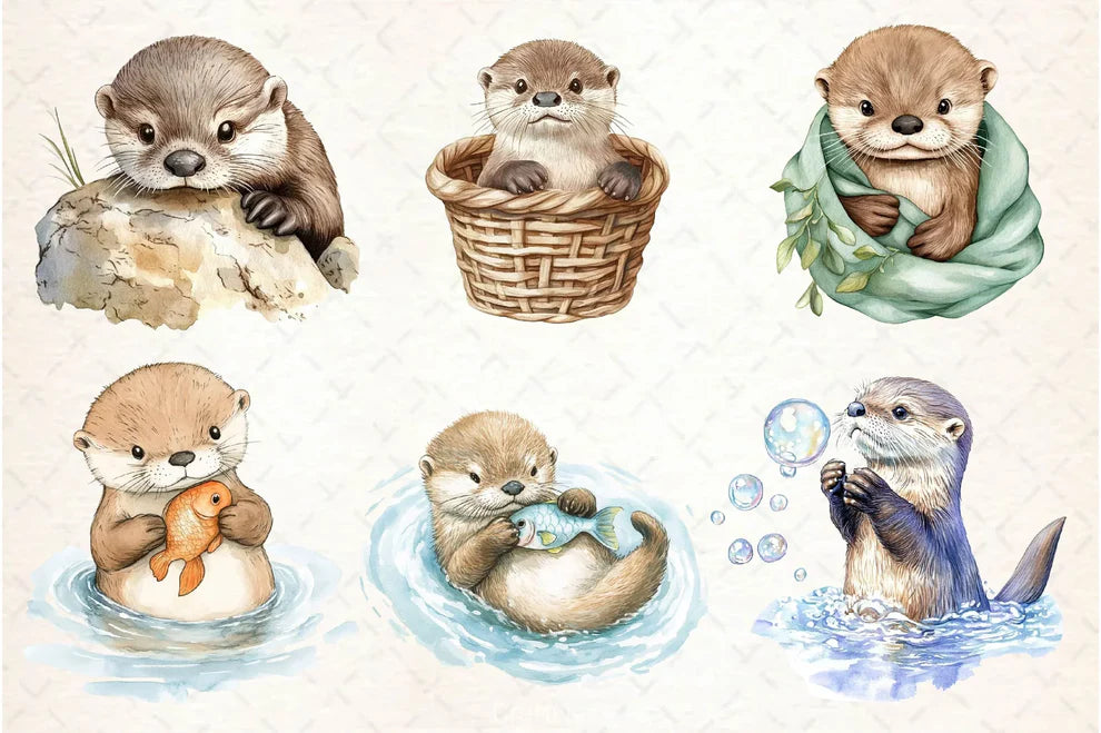 Playful Otter Pups Clipart Bundle