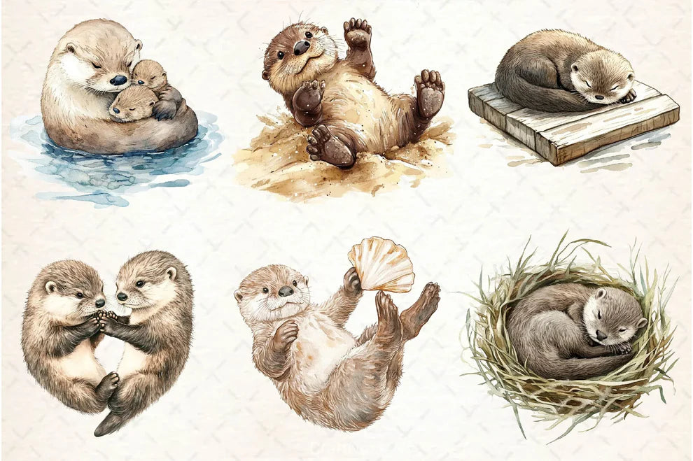 Playful Otter Pups Clipart Bundle