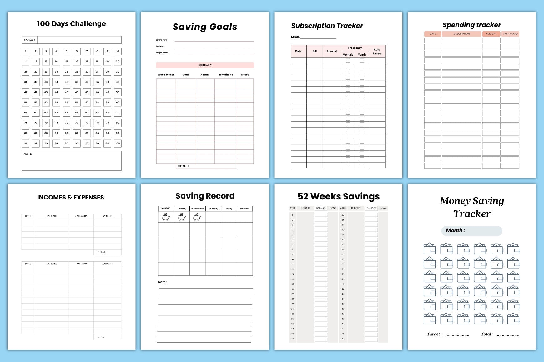 Money Saving Challenge Digital Planner
